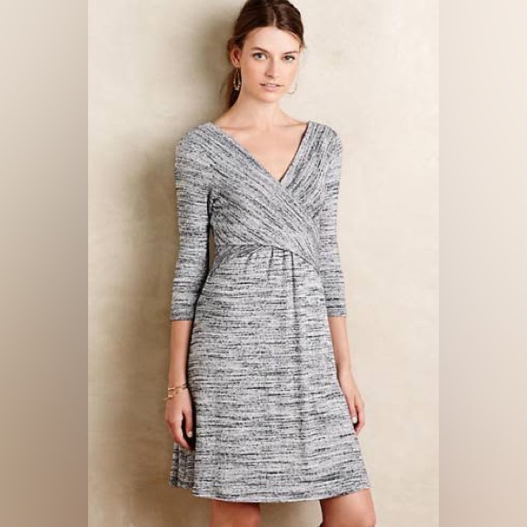 Anthropologie Amadi Lola Wrap Dress in Heathered Gray with 3/4 Length Sleeves M - Picture 2 of 6
